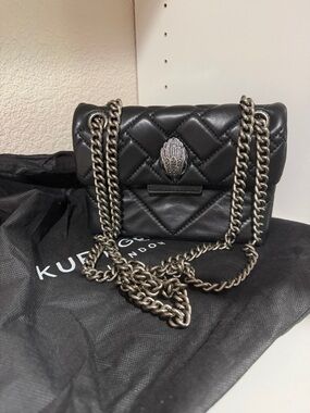 Kurt Geiger Black Quilted Leather Mini Crossbody with Gunmetal Chain